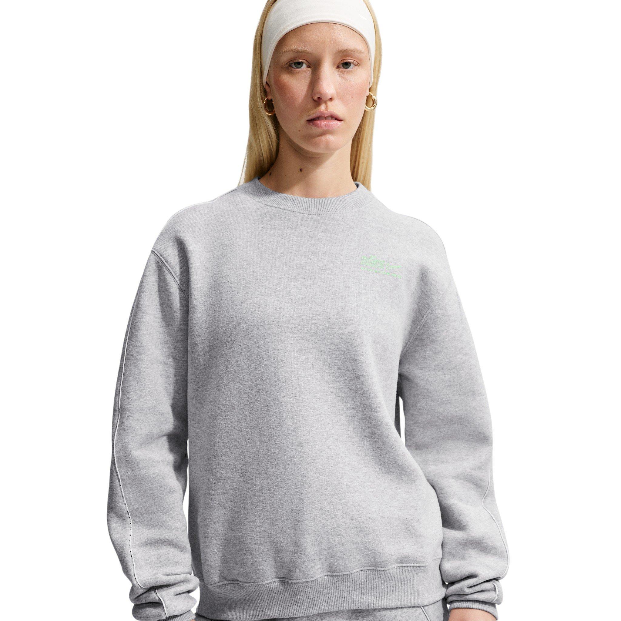 Nike Women's Studio Fleece Med Weight "Graphic Pack" "Athletic Dept" Crew - Grey/Green - GREY/GREEN